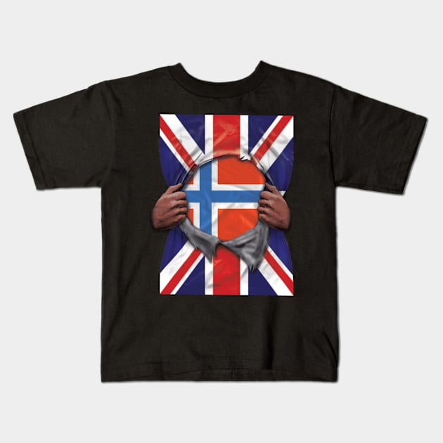 Norway Flag Great Britain Flag Ripped - Gift for Norwegian From Norway Kids T-Shirt by Country Flags